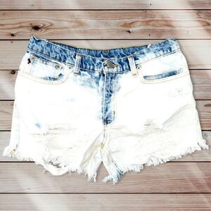 Polo by Ralph Lauren White and Blue Distressed Denim Jean Shorts